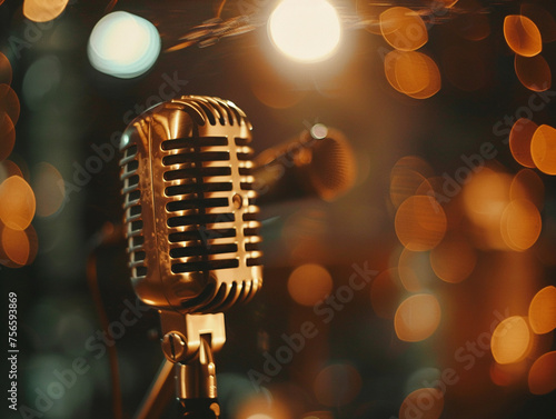 Close perspective of vintage microphone random aesthetic elements