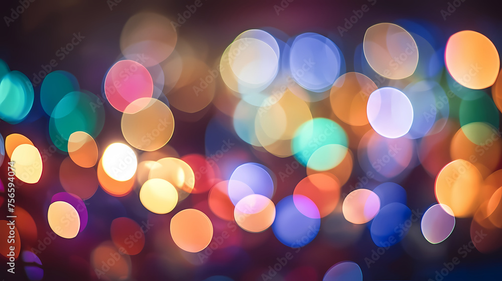 Abstract round colorful bokeh from party lights, Christmas background