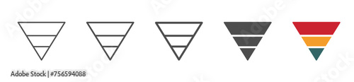 Iconic blank vector three tier flat pyramid chart set