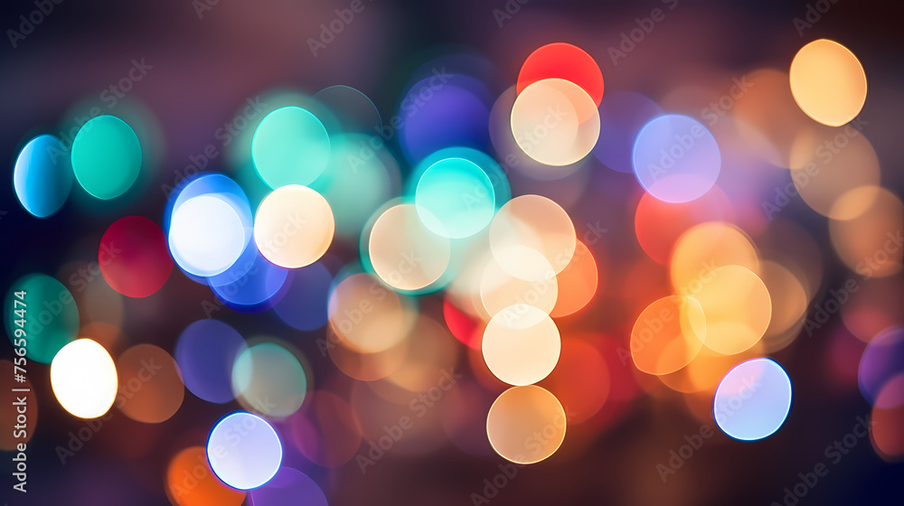Obraz premium Abstract round colorful bokeh from party lights, Christmas background