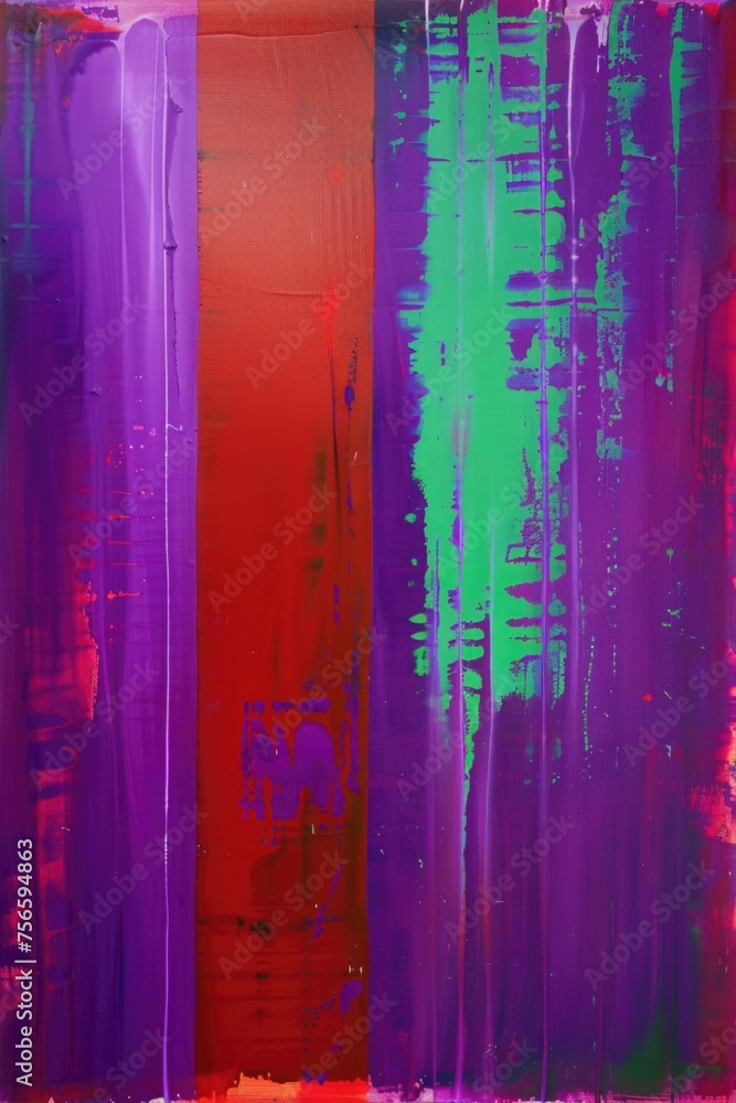 Gridded Abstractions and Poured Paint Abstract Background: Purple with Red, Cyan, and Green Stripes - Desktop Wallpaper