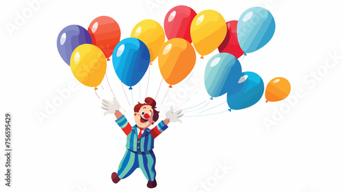 Happy Clown Cartoon Character With Balloons Waving.