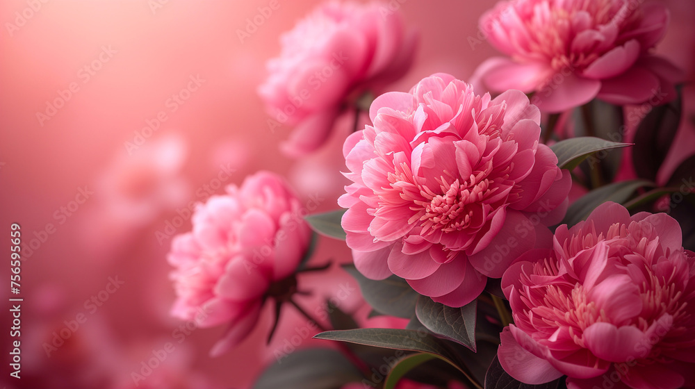 Bouquet of pink peony flowers on bokeh background