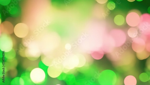 Abstract blur bokeh banner background. Gold bokeh on defocused Pink and Green background