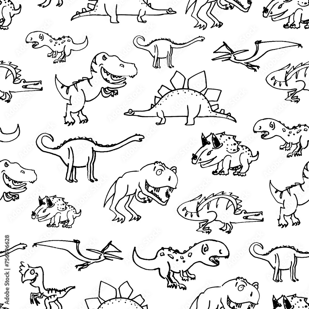 Seamless Dino pattern, print for T-shirts, textiles, wrapping paper, web. Original design with t-rex,dinosaur . grunge design for kids