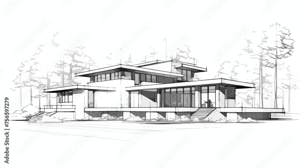 House building architecture concept illustration. Bl