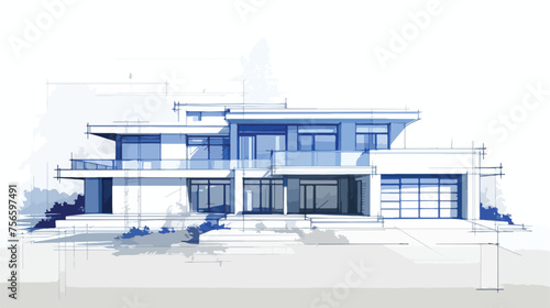 House technical draw blueprint. architectural projec © Vector