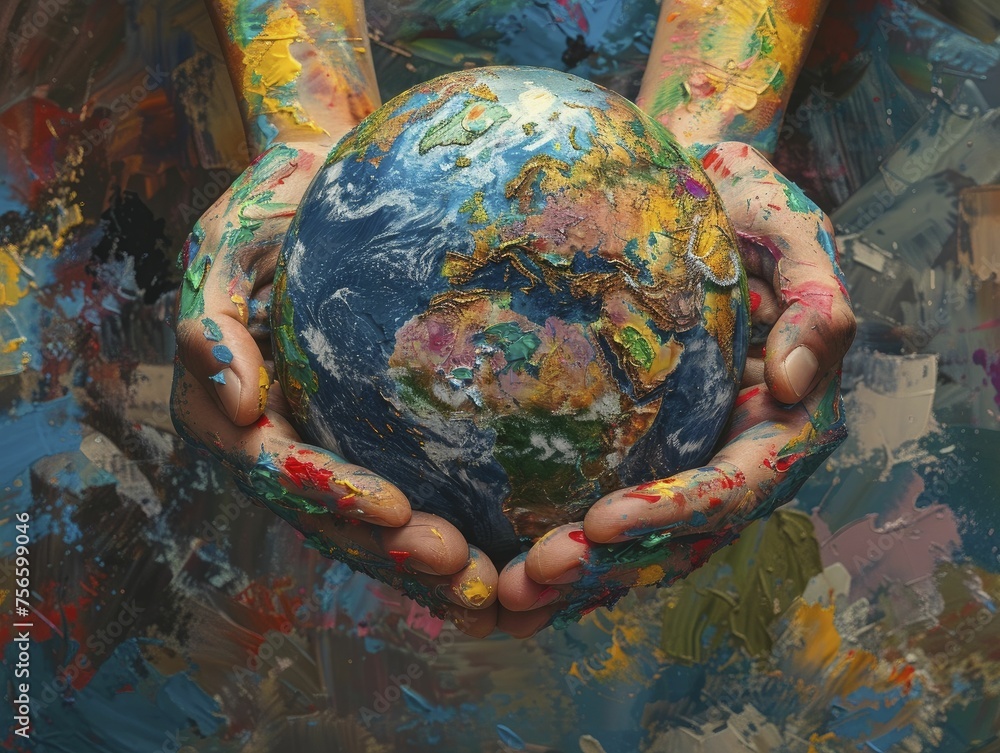 A symbolic portrayal of Earth cradled in diverse hands unites the world in climate action against a clear backdrop. A symbolic portrayal of Earth cradled in diverse hands unites the world in climate action against a clear backdrop.