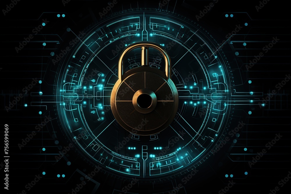 Abstract digital lock on dark background, Security concept, Ai Generated