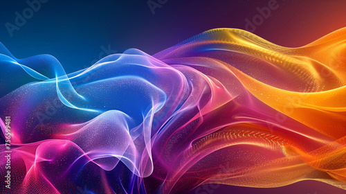 Abstract colorful smoke wave on dark background,Neon Waves Background, Energy Light Lines Flow, Dark abstract background with glowing abstract waves