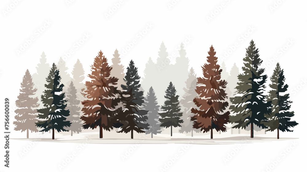 Illustration of pine trees in wintertime flat vector