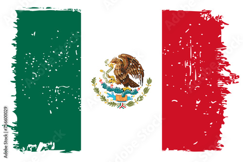 Mexico flag - vector flag with stylish scratch effect and white grunge frame. photo