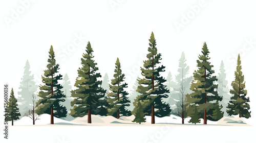 Illustration of pine trees in wintertime flat vector © Vector