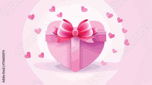 Illustration of pink heart shaped gift box on holida