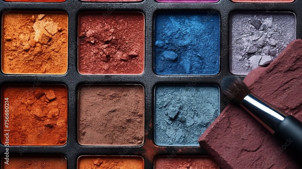 Fototapeta premium Close-Up of Makeup Palette with Various Colors of Eyeshadow