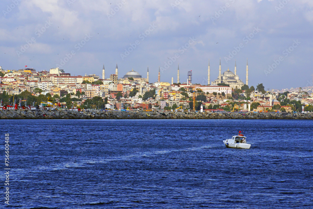 View of Bosphorus Strait in Istanbul, Turkey. Bosphorus strait separates the European part from the Asian part of Istanbul.