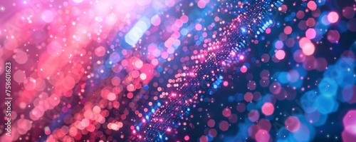 Abstract background of shimmering pink and blue lights, giving the impression of a digital constellation