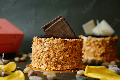 Close Up of a Decorated Cake on a Plate