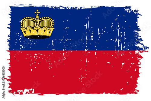 Liechtenstein flag - vector flag with stylish scratch effect and white grunge frame.