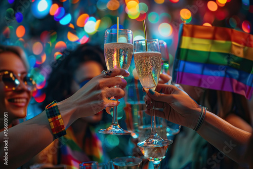 Lgbtq toast in a bar. Pride celebration. Generative AI. photo