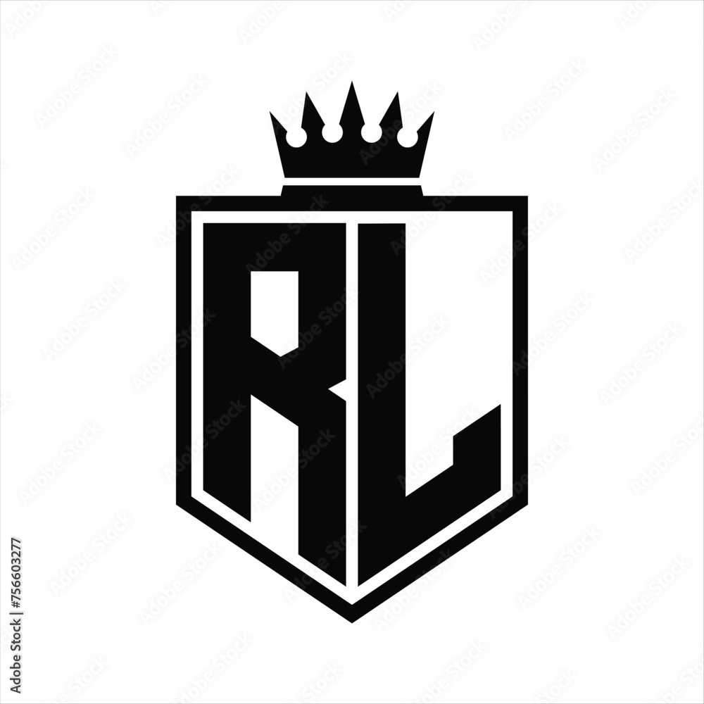 Vecteur Stock RL Logo monogram bold shield geometric shape with crown ...