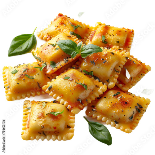White Plate With Ravioli and Cheese On a Transparent Background PNG