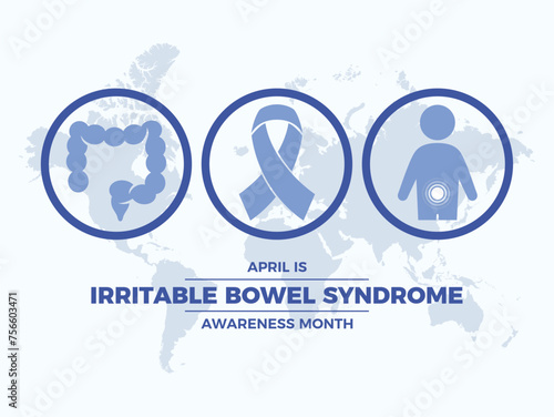 April is Irritable Bowel Syndrome (IBS) Awareness Month poster vector illustration. Periwinkle Blue awareness ribbon icon vector. Template for background, banner, card, poster. Important day