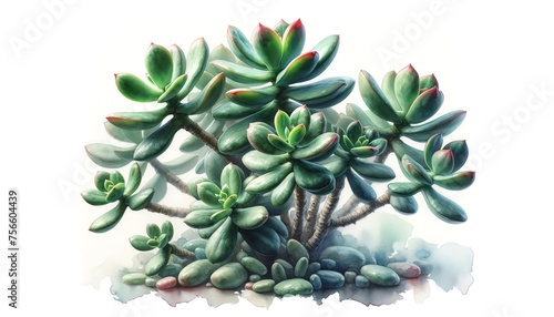 Watercolor illustration of Jade plants