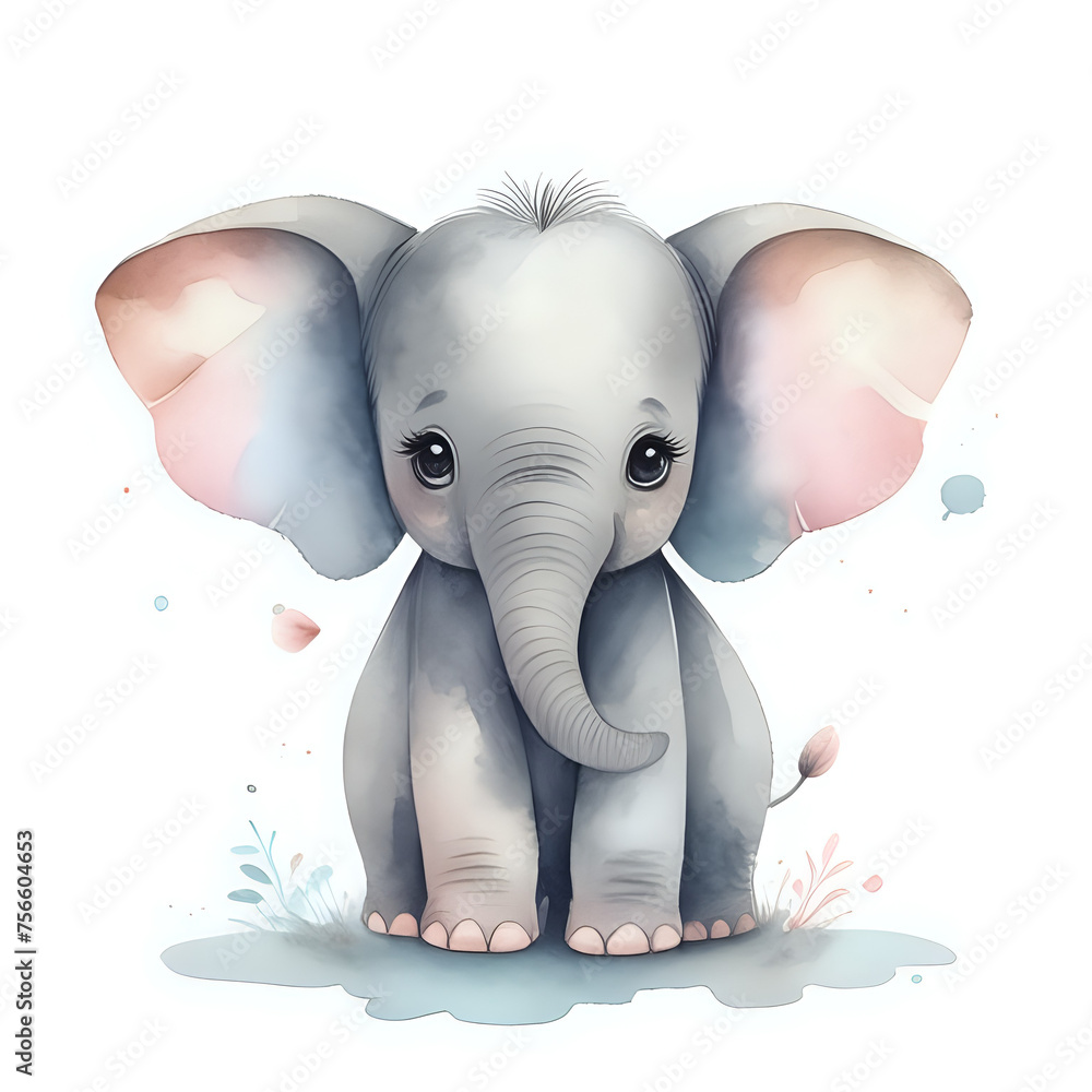 Cute little Elephant with watercolor illustration - generated by ai