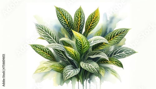Watercolor illustration of Sanchezia plants photo