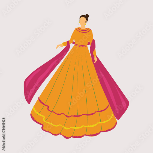 Indian wedding Haldi Bride illustration for Haldi ceremony, vector portrait