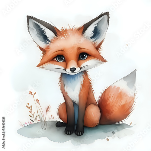 Cute little foxy with watercolor illustration - generated by ai