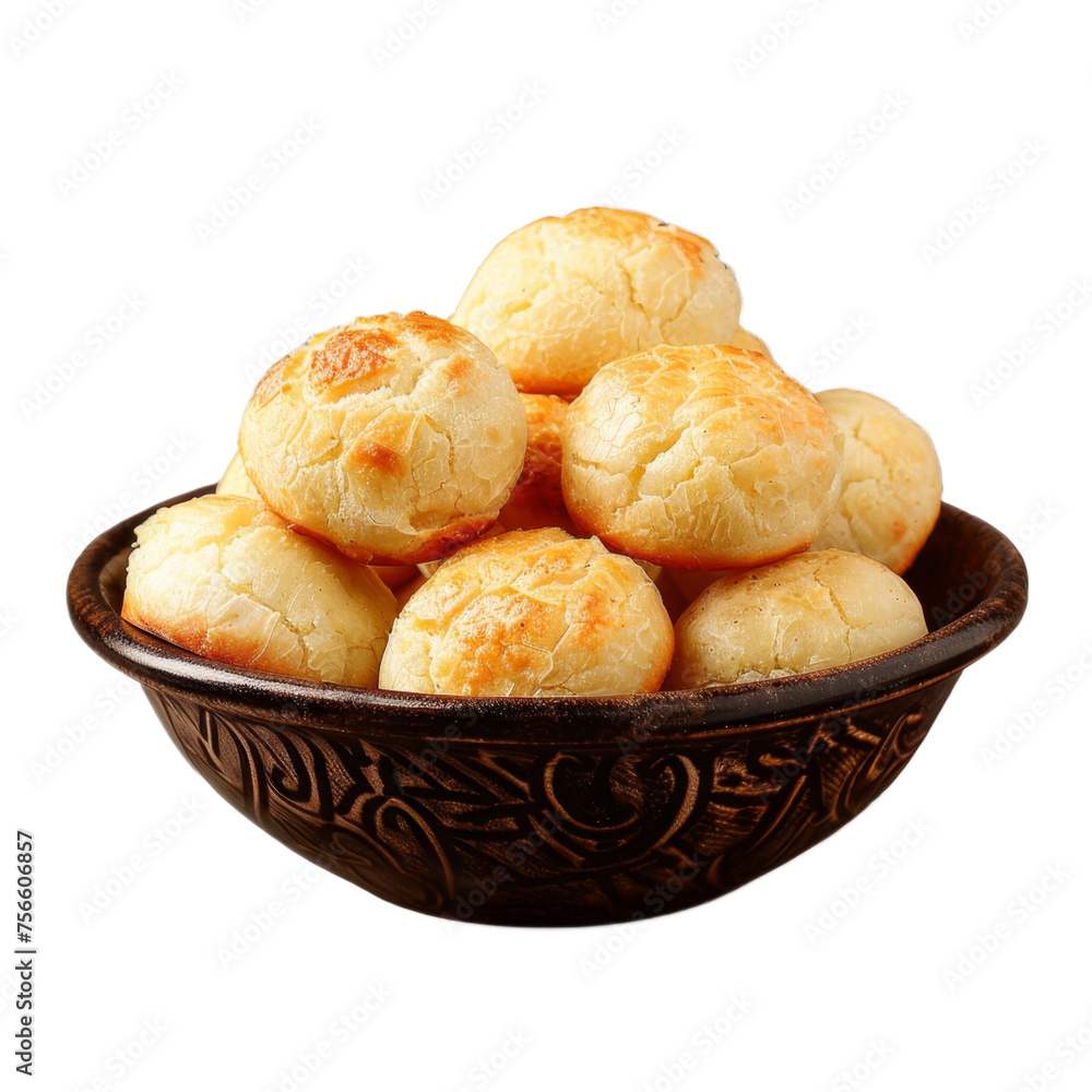 Brown Bowl Filled With Cheese Bread. Pão de Queijo On a Transparent Background PNG Brown Bowl Filled With Cheese Bread. Pão de Queijo On a Transparent Background PNG