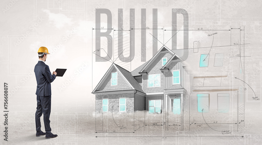 Young engineer holding blueprint concept concept