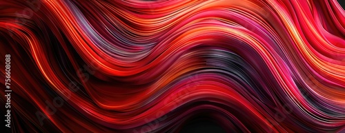 Rich Red Paper Tape Symmetry: Gentle Waves Abstract Art on Black Background - Dynamic Desktop Wallpaper