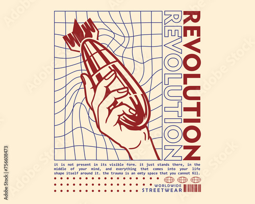 Vector illustration of hand holding a rocket bomb of an animated character. War illustration vector or streetwear design concept