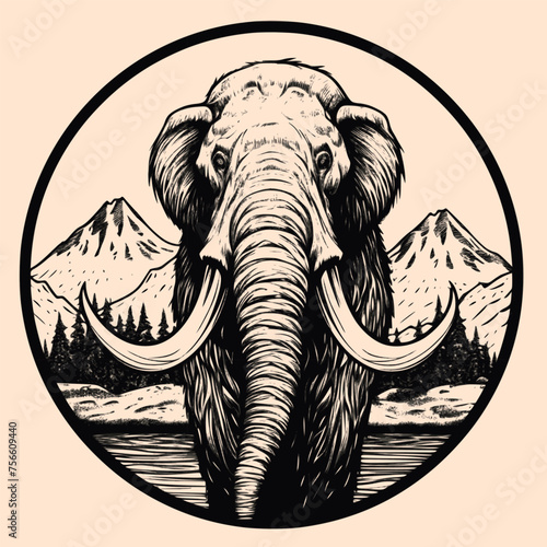 Black and White Mammoth Outline Silhouette Ornament Vector Art for Logo and Icon, Sketch, Tattoo, Clip Art