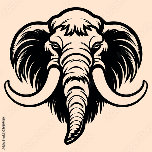 Black and White Mammoth Outline Silhouette Ornament Vector Art for Logo and Icon, Sketch, Tattoo, Clip Art