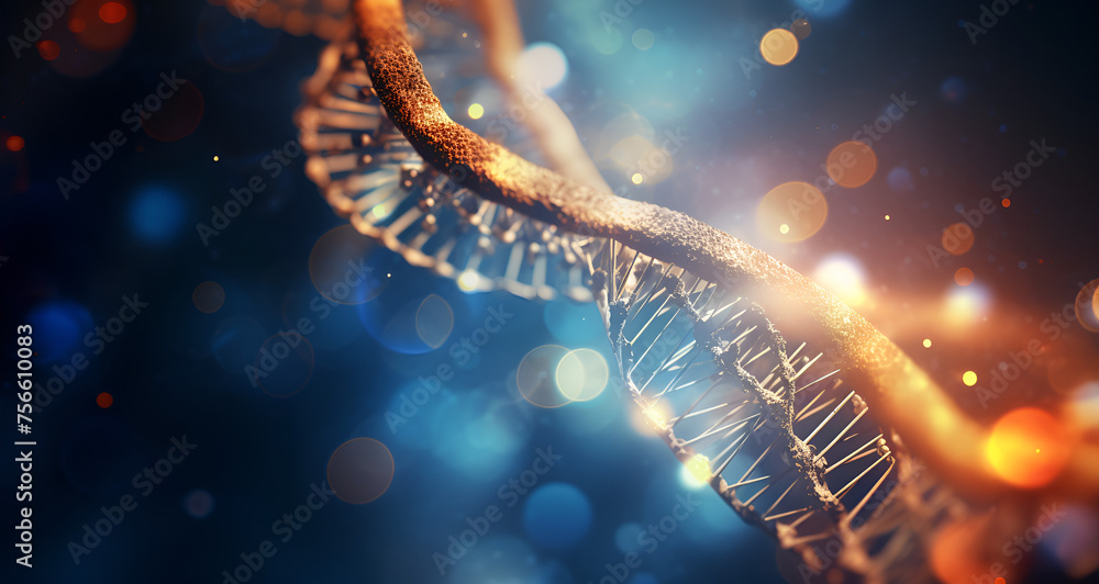 Biotechnology DNA, human DNA under microscope on futuristic helix and Science concept background. - obrazy, fototapety, plakaty 