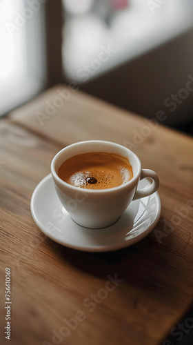 Elegant Cup of Coffee Bathed in Morning Light on Marble Table