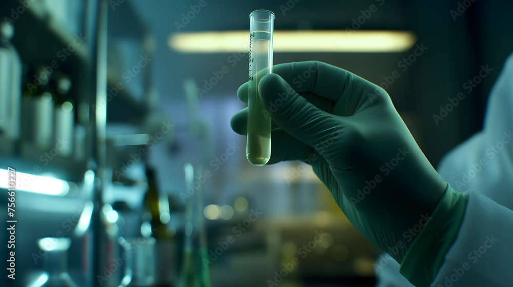 Gloved Hand Holding a Test Tube in a Laboratory Setting Gloved Hand Holding a Test Tube in a Laboratory Setting
