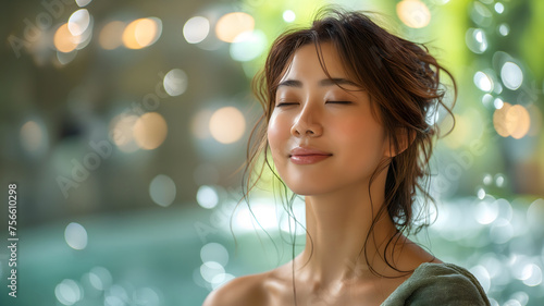 Serene Beauty in a Spa Setting with Soft Lighting Ambiance