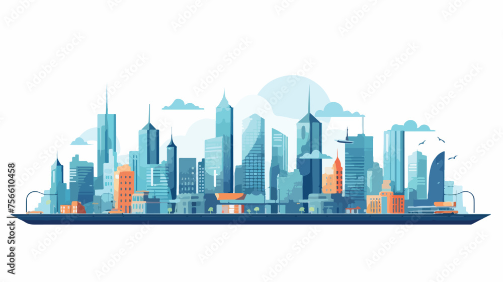Modern city concept flat vector isolated on white background 