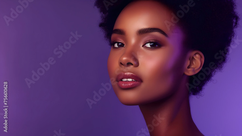 Serene Beauty Portrait with Vibrant Purple Lighting and Bokeh