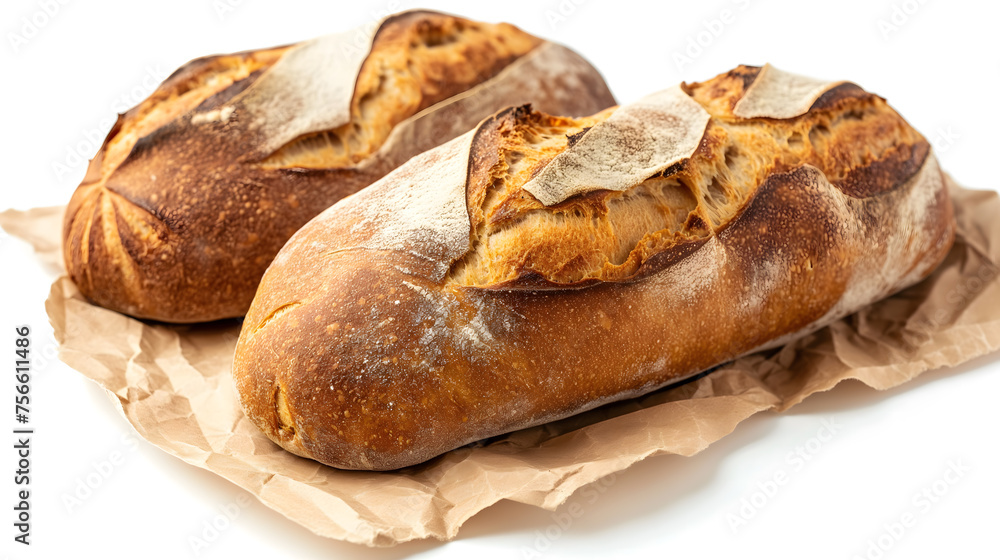 Freshly Baked Artisan Bread on White Background