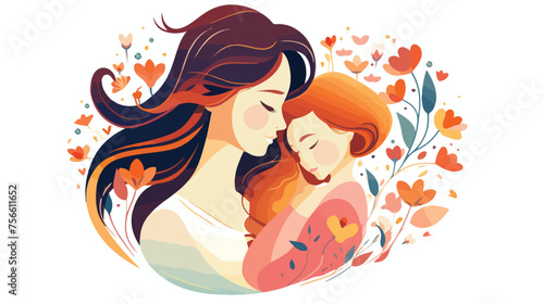 Mother and daughter illustration line art flat vector
