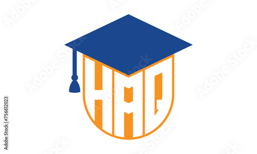 HAQ initial letter academic logo design vector template. school college logo, university logo, graduation cap logo, institute logo, educational logo, library logo, teaching logo, book shop, varsity	
 photo
