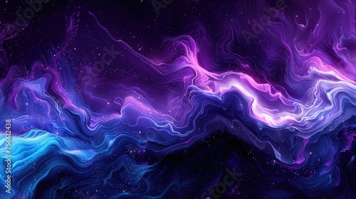 Abstract Fluid Gestures: Purple and Blue Swirls Against Dark Sky-Blue - Bold Desktop Wallpaper