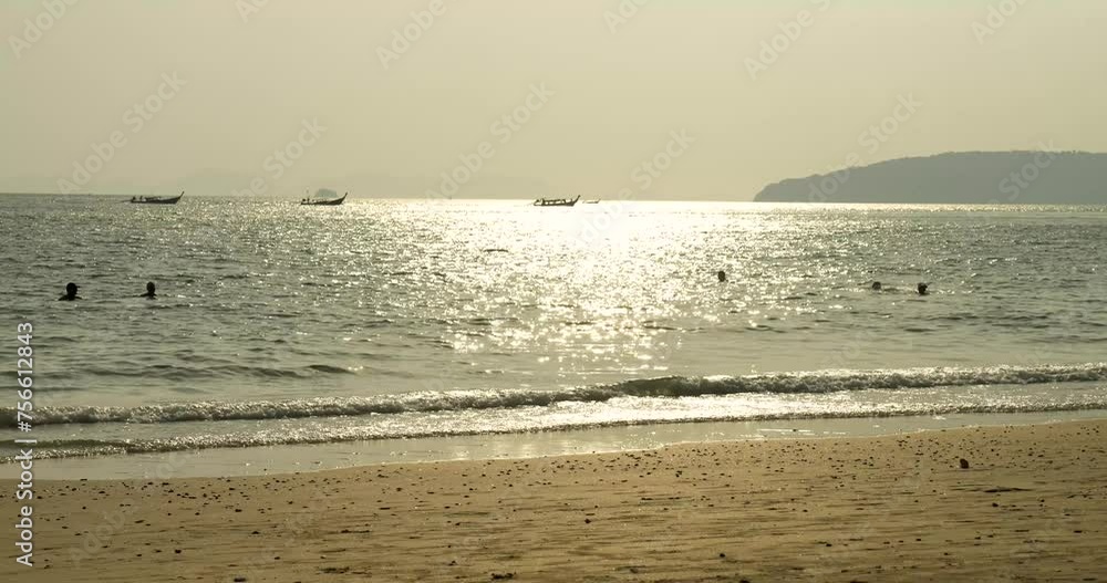 Longtail boats in sunset of Krabi, Thailand
