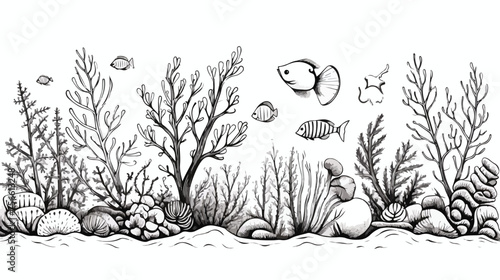 Ocean and Sea Botanica illustration. 